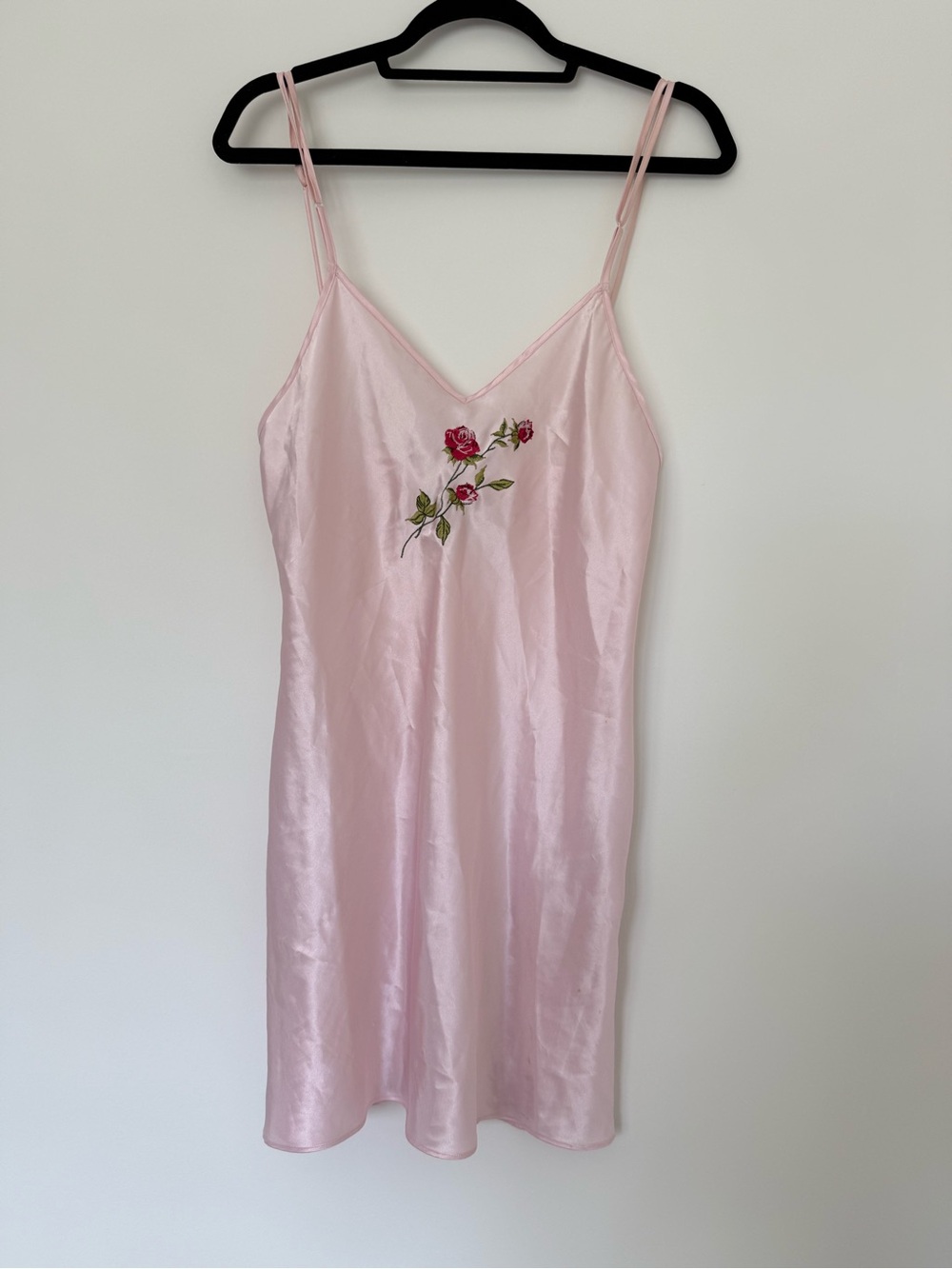 California Dynasty Pink Satin Floral Embroidered Slip Dress